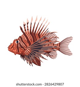 Exotic Lionfish Illustration with Striped Pattern and Venomous Spines Isolated on White Background