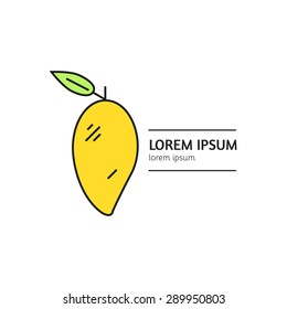 Exotic mango logo design template. Modern linear branding element for healthy lifestyle company or food manufacturer. Vegetarian concept. Fruit and vegetable farmers market label. Unique symbol.