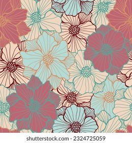 Exotic marigold flower repeating pattern. Organic floral composition. Marigold bloom with doodle petals. Fabric print. Garden blossom summer endless sample scrapbook vector.