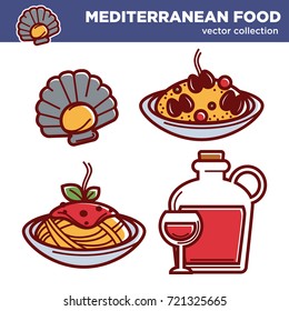 Exotic mediterranean food vector collection of isolated illustrations