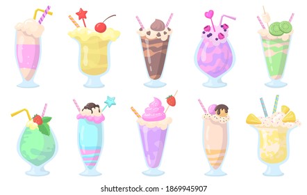 Milkshake Set Vector Illustration Cartoon Isolated Stock Vector ...