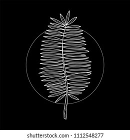 Exotic and modern branch with little lieaves icon. Vector illustration in black background. Digital art. Icon set. Simple line work. Nature sketch. Botanical collection.