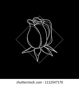 Exotic and modern rose flower icon. Vector illustration in black background. Digital art. Icon set. Simple line work. Nature sketch. Botanical collection.