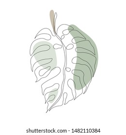 Exotic monstera continuous one line drawing summer tropical leaf hand drawn on white background minimalist design