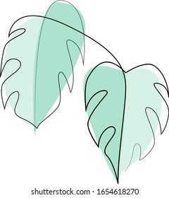 Exótico monstera continuo de una línea dibujando hojas tropicales de verano dibujadas a mano en el diseño minimalista de fondo blanco. Ilustración del vector