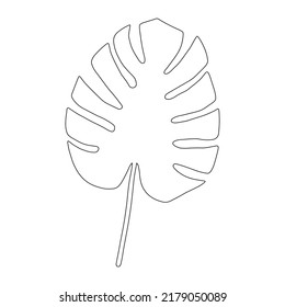 Monstera exótica. Dibujo continuo de una línea. Hoja tropical de verano hecha a mano sobre fondo blanco. Diseño minimalista. Hoja de Maranta.