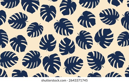 Exotic monstera leaf pattern. Vector leaf background for packaging, cover, poster, fabric, t-shirt and beachwear printing