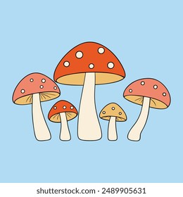 Exotic mushrooms vector art illustration