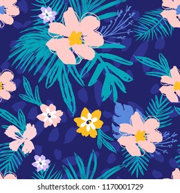 Exotic Nature Seamless Pattern , Palms and Leaves Fashion  Print 