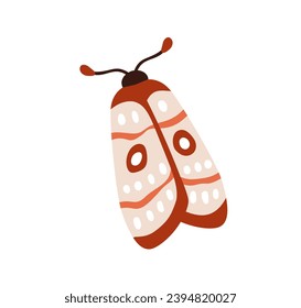 Exotic night moth. Tropical butterfly with antennae and beautiful wings pattern. Spotted insect. Flying fauna, abstract species. Flat graphic vector illustration isolated on white background