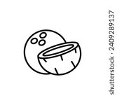 Exotic Nut line icon. Freshly Split Coconut icon in black and white color.
