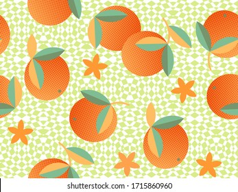 Exotic orange fruit vector seamless pattern. Tropical citrus fruits abstract background. Great for greeting card, fabric swatch, textiles, gift wrapping print, wallpaper design.
