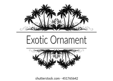 Exotic Ornament with Palm Trees Silhouette