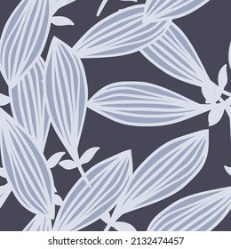 Exotic outline leaves seamless pattern. Nature palm leaf endless wallpaper. Hawaiian jungle backdrop. Abstract floral background. Doodle style. Design for fabric, textile print, wrapping, cover