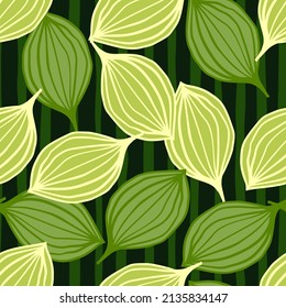 Exotische Umrisse hinterlassen nahtloses Muster. Abstrakter floraler Hintergrund. Kreative Palmenblätter endlose Tapeten. Hawaiianischer Dschungelhintergrund. Doodle-Stil. Design für Gewebe, Stoffdruck, Umhüllung, Deckel