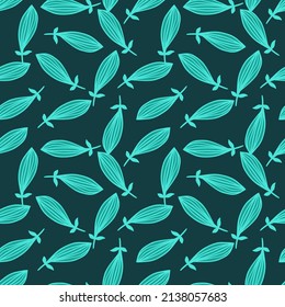 Exotic outline leaves seamless pattern. Nature palm leaf endless wallpaper. Hawaiian jungle backdrop. Abstract floral background. Doodle style. Design for fabric, textile print, wrapping, cover