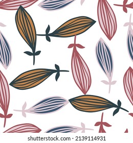 Exotische Umrisse hinterlassen nahtloses Muster. Naturpalmenblatt endlose Tapete. Hawaiianischer Dschungelhintergrund. Abstrakter floraler Hintergrund. Doodle-Stil. Design für Gewebe, Stoffdruck, Umhüllung, Deckel