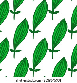 Exotic outline leaves seamless pattern. Nature palm leaf endless wallpaper. Hawaiian jungle backdrop. Abstract floral background. Doodle style. Design for fabric, textile print, wrapping, cover