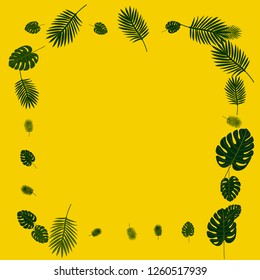 Exotic palm leaf frame. Background of tropical plants.