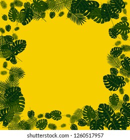 Exotic palm leaf frame. Background of tropical plants.