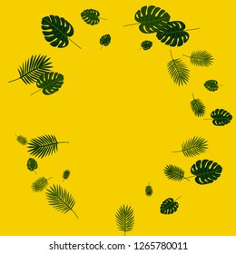 Exotic palm leaf frame. Background of tropical plants.
