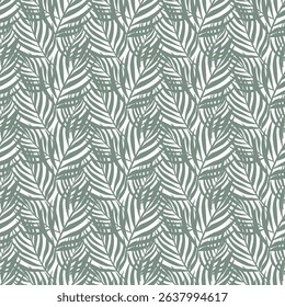 Exotic palm leaves forming a seamless tropical pattern. Botanical vector illustration suitable for vintage foliage backgrounds and design elements