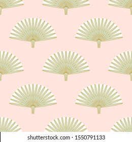 Exotic palm leaves pink seamless pattern. Tropical green leaves vector illustration. Jungle palms background.
