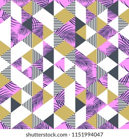 Exotic palm leaves and triangle abstract background