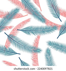 Exotic palm tree branches vector pattern. Modern wallpaper. Natural organic palm tree branches textile print seamless pattern.