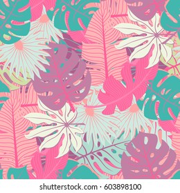 exotic palm tree leaves pattern, tropical background