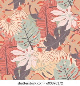 exotic palm tree leaves pattern, tropical background