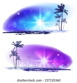 Exotic Palm Trees. Seashore Sunset