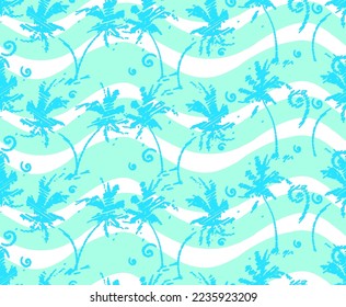 Exotic Palm Trees Tropical Leaf scribble doodle hand drawn swimwear jungle botanical illustration wild life seamless pattern suitable for print on surface designed for swimwear background texture 