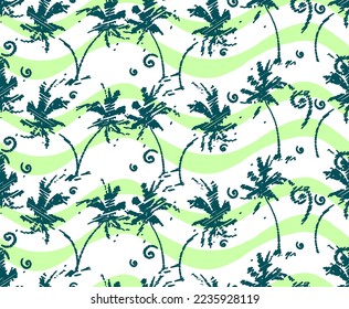 Exotic Palm Trees Tropical Leaf scribble doodle hand drawn swimwear jungle botanical illustration wild life seamless pattern suitable for print on surface designed for swimwear background texture 