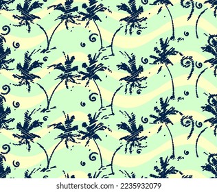 Exotic Palm Trees Tropical Leaf scribble doodle hand drawn swimwear jungle botanical illustration wild life seamless pattern suitable for print on surface designed for swimwear background texture 