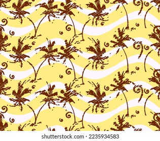 Árboles de palmas exóticas Leaf tropical garabato doodle mano traza ropa de baño jungla ilustración botánica vida silvestre patrón sin soldadura adecuado para imprimir en la superficie diseñado para textura de fondo de bañador 