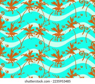 Exotic Palm Trees Tropical Leaf scribble doodle hand drawn swimwear jungle botanical illustration wild life seamless pattern suitable for print on surface designed for swimwear background texture 