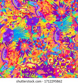Exotic paradise plant seamless pattern. Art jungle , leaves and tropic palm tree. Print trendy multicolor silhouette painting brash floral summer vector background. Hawaiian Tropical floral print