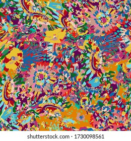 Exotic paradise plant seamless pattern. Art jungle , leaves and tropic palm tree. Print trendy multicolor  painting brash floral summer vector background. Hawaiian Tropical floral print