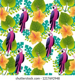 exotic parrot bird flower leaves tropical