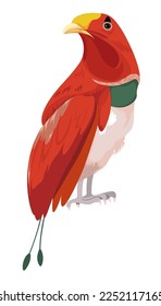 Exotic parrot, isolated tropical bird, avian animal with colorful plumage and bright feathers. Fauna and wilderness of warm countries. Ornithology and zoo park nature habitats. Vector in flat style