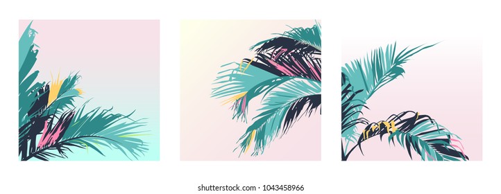 Exotic pastel tropical palm trees leaf, sweet retro vintage pastel gradient colour palette