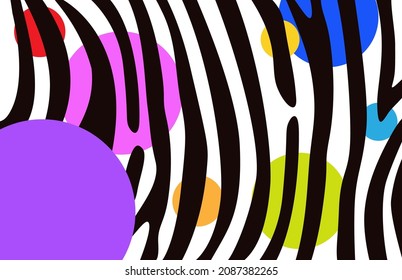 Exotic pattern colorful abstract zebra or tiger design. Neon Rainbow circle and black stripes on white background. Vector modern print for fabrics or banners.