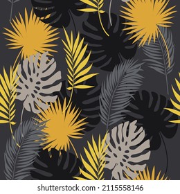 Exotic, pattern design. Spectacular botanical design. Vector seamless drawing with tropical leaves.