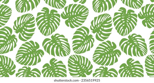 Exotic pattern with monstera leaves on a white background. Seamless background. Vector illustration.