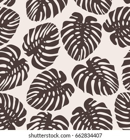 Exotic pattern with monstera leaves. Seamless background. Vector illustration.