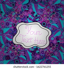 Exotic pattern with palm leaves. Manifold leaves on purple, white and blue colors. Vector illustration. Seamless Bright tropical background with jungle plants.