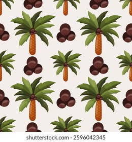 Exotic pattern with summer jungle ornament. Background with coconut and palm tree. Tropical motif for greeting cards and invitations