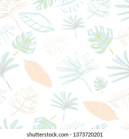 Exotic  Pattern of Tropical leaves in fresh pastel colors on white backround