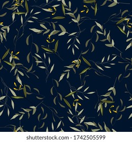 Patrón exótico con hojas tropicales al estilo hawaiano de la jungla. Decoración de dibujos a mano de verano de hojas de palma de pintura verde o plantas y flores de jardín vintage. Diseño vectorial moderno y sin fisuras.